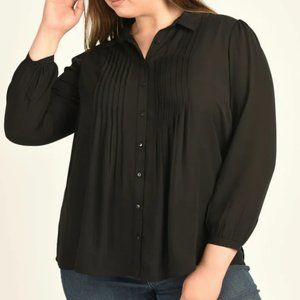 Joe Fresh Silk Blouse from NORDSTROM Ribbed Detail Long Sleeve BLACK LARGE NEW!